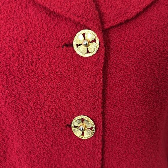 Adolfo Saks Fifth Avenue red wool skirt suit jacket 6 medium m gold - Picture 3 of 14